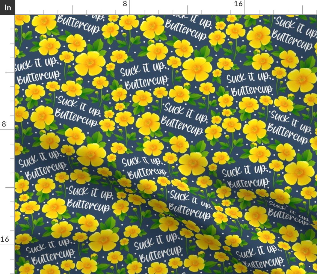 Medium Scale Suck It Up Buttercup Sarcastic Yellow Floral on Navy