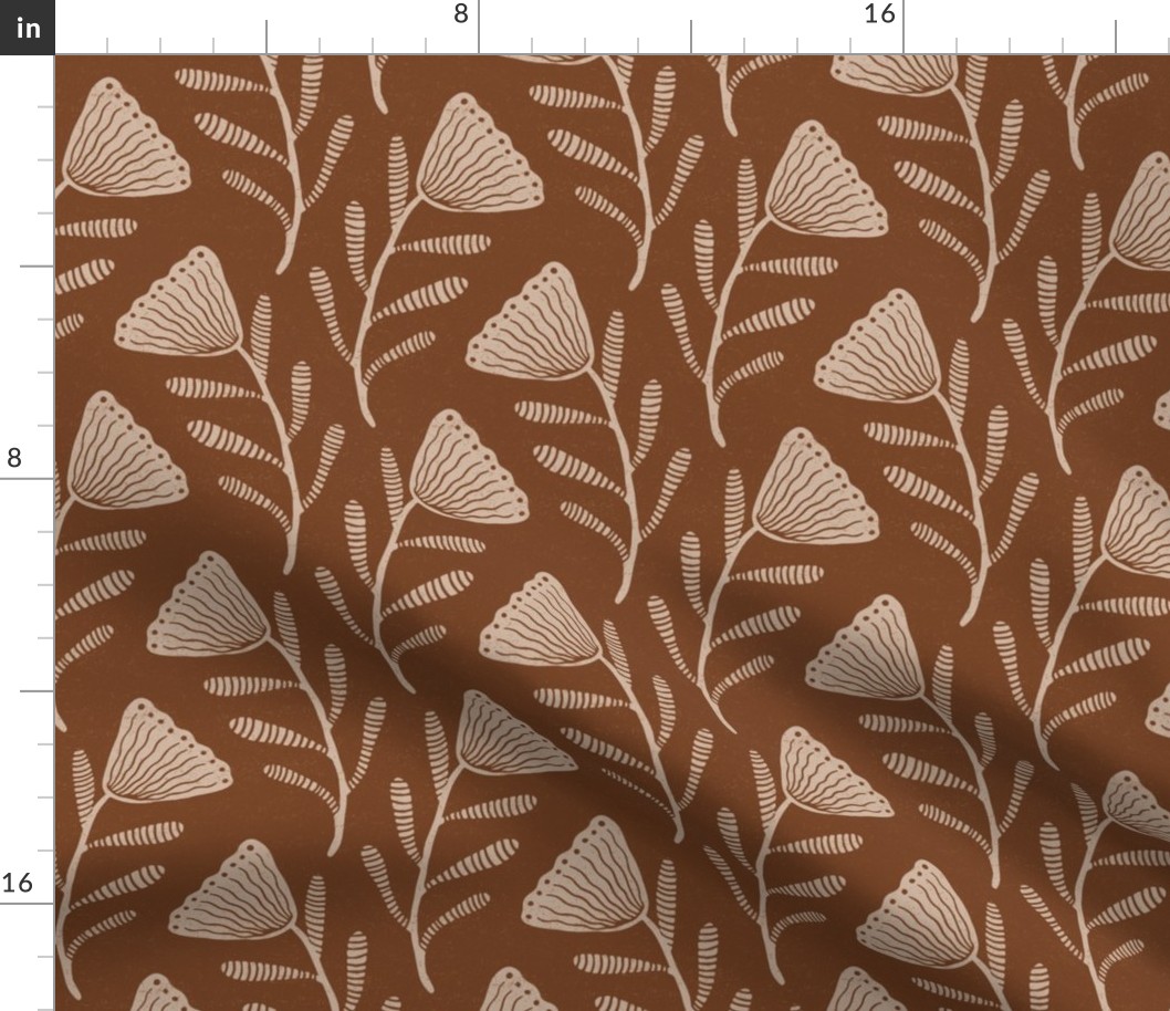 earth tones flower tendrils copper brown beige sand  wallpaper