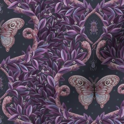 Magical night scene of insects and snakes - quirky damask - small.