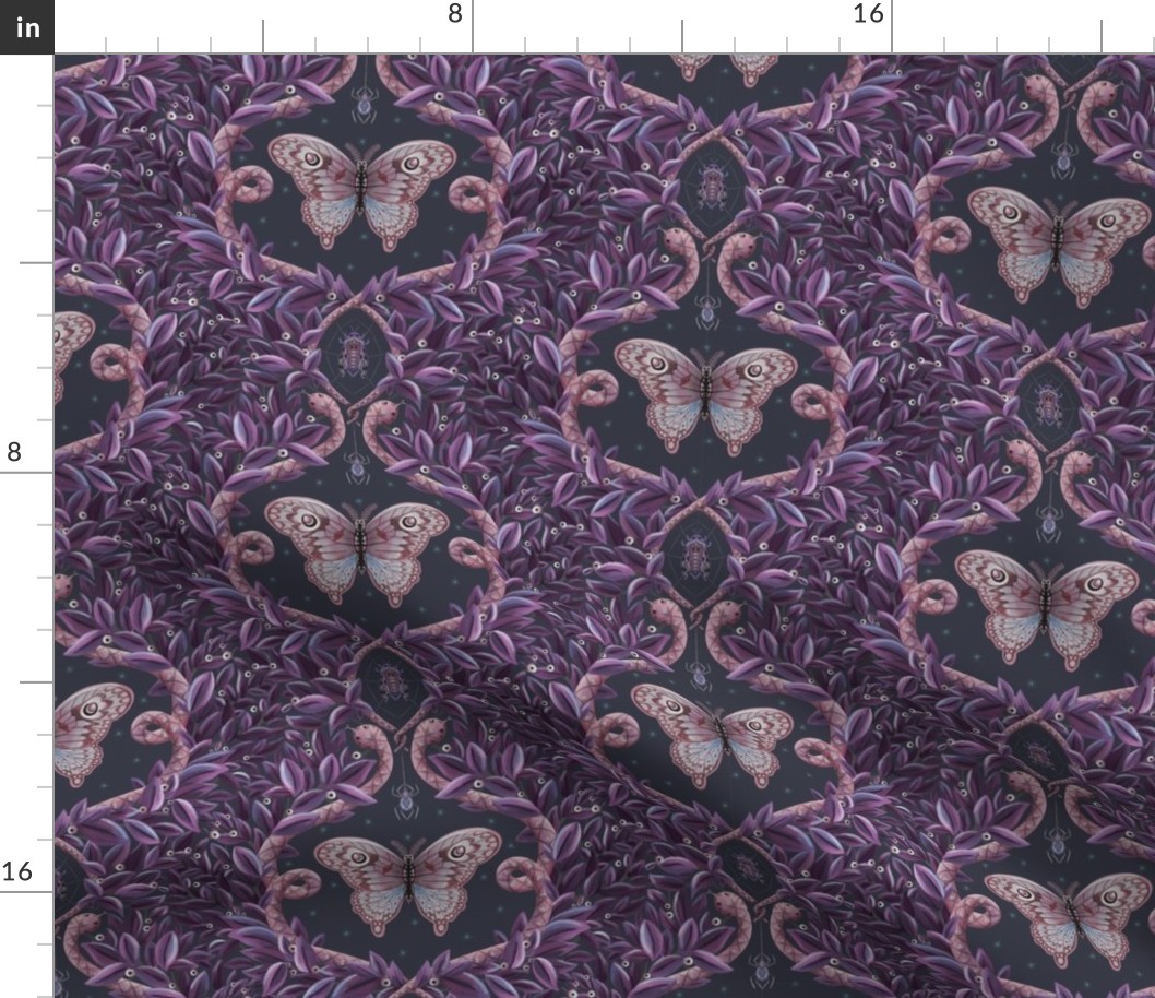 Magical night scene of insects and snakes - quirky damask - small.