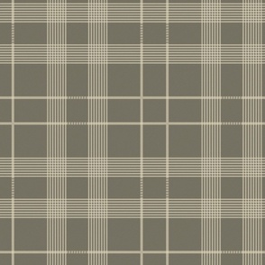 xl - Plaid check tartan crossing rows of pin stripes in warm gray and beige