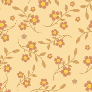 Boho Floral Style Toss Up In Light Peach, Loose Orange and Yellow Flowers In Large Scale