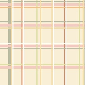 Pink. White, and Sage Green Plaid Stripes on Light Cream Background, Large Scale