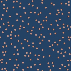 Boho Hand-Drawn Scattered Dots on Dark Blue Background, Circles In Dark Autumn Colors.