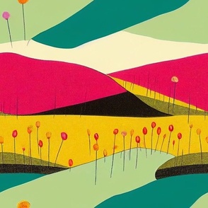 Summer Landscape Illustration and Collage and Hills and Flowers and Gardens and Fields 26