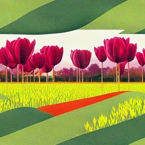 Summer Landscape Illustration and Collage and Hills and Flowers and Gardens and Fields 21