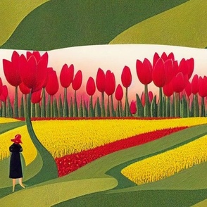 Summer Landscape Illustration and Collage and Hills and Flowers and Gardens and Fields 27