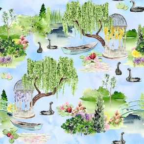 18" Lakeside Serenity: Monet-inspired Watercolor Wonderland giverny garden