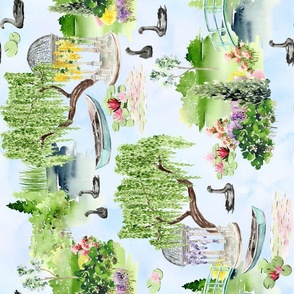 Turned left 18" Lakeside Serenity: Monet-inspired Watercolor Wonderland giverny garden