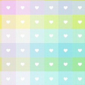 Rainbow color squares and cute hearts - fun  and cheerful  - large print .