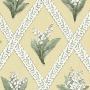 LILY OF THE VALLEY Cream, Sherwood Green and Strie Beacon Hill Damask