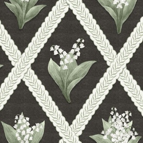 LILY OF THE VALLEY Cream On Warm Black and Sherwood Green