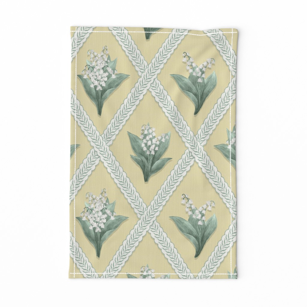  LILY OF THE VALLEY Cream, Webster Green and Strie Beacon Hill Damask