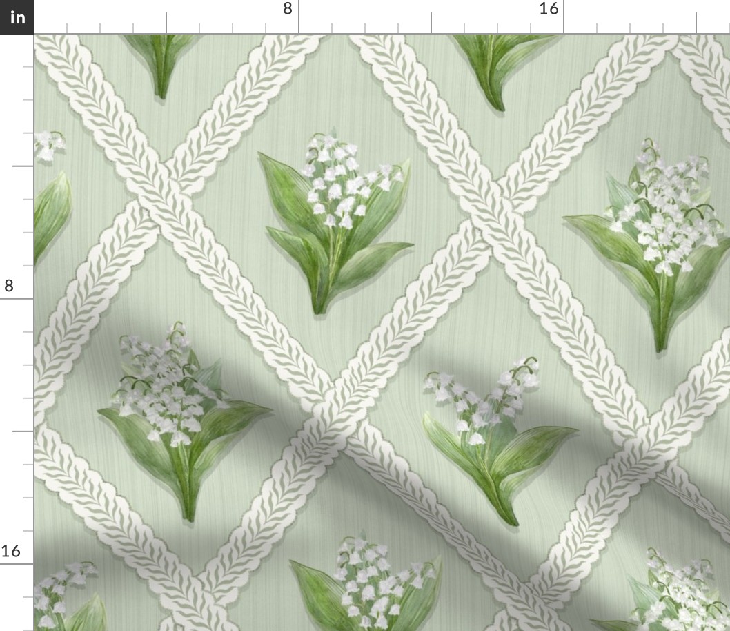 LILY OF THE VALLEY Green on Light Green Strié