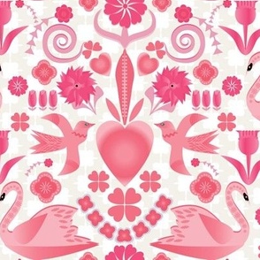 Valentine / swan / hearts / pink