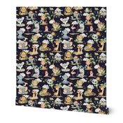 12” Wild Safari Animals (midnight, Quilt B) Cute Baby Jungle Nursery, 12” repeat