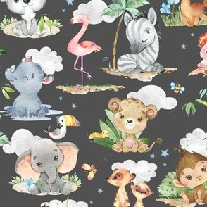 12” Wild Safari Animals (shadow, Quilts A, C, E) Cute Baby Jungle Nursery, 12” repeat