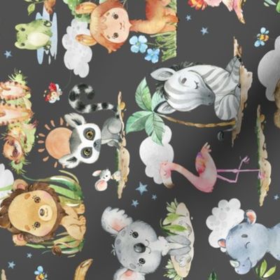 12” Wild Safari Animals (shadow, Quilts A, C, E) Cute Baby Jungle Nursery, 12” repeat ROTATED