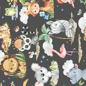 12” Wild Safari Animals (shadow, Quilts A, C, E) Cute Baby Jungle Nursery, 12” repeat ROTATED