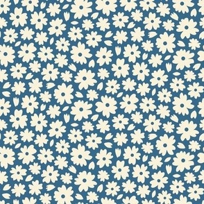 Ditsy flowers / Medium scale / Blue+beige