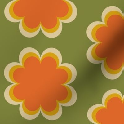 Scandi flower sixties seventies orange green 