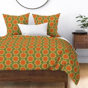 Scandi flower sixties seventies orange green 