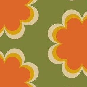 Scandi flower sixties seventies orange green 