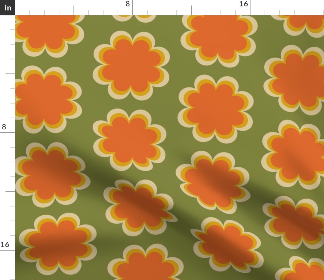 Scandi flower sixties seventies orange green 