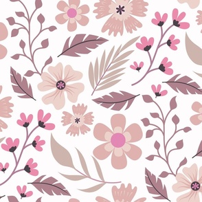 Mid Century Flower And Leaf Pattern Pink