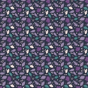Gothic halloween leaves on the forest floor - navy and purple spooky