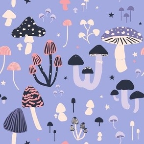 Forest Fungi Mushrooms - purple lilac periwinkle peri and pink wallpaper