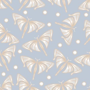 Polka Dot Butterflies Elegant Scattered Spotted Pearls  | Chalky white & soft Wedgwood blue 