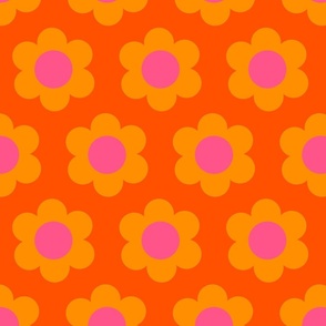 Medium 60s Flower Power Daisy - light orange on tomato orange - retro floral 