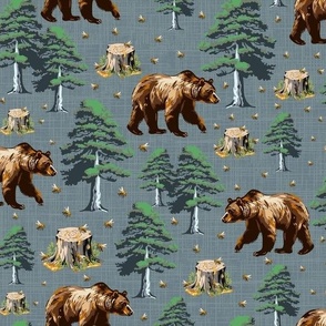  Wild Grizzly Bears Forest Honey Bees, Brown Bear Country, Flying Buzzing Bee in Woods on Grey
