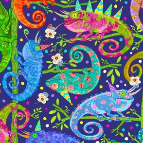 Chameleon Party on Purple - large scale