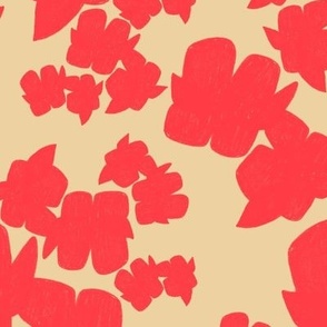 Chic Vintage Floral: Minimalist Bi-Color Design - red and beige