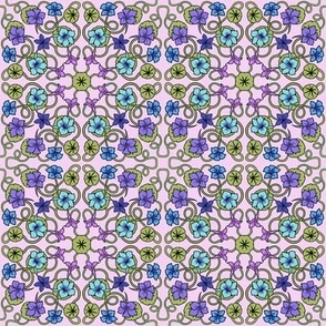 Art. Nouveau nasturtiums purple and blue on pink