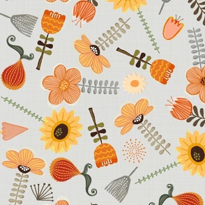 Mod Flower Patch in Citrus on Gray - XL