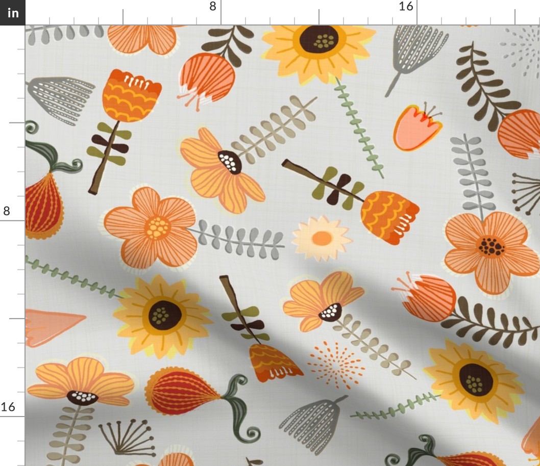 Mod Flower Patch in Citrus on Gray - XL