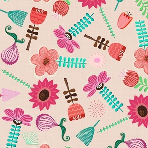 Mod Flower Patch in Pinks and Reds - XL