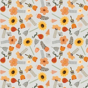 Mod Flower Patch in Citrus on Gray - Large