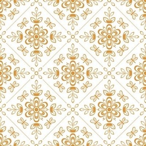 Vintage Mustard Floral Damask