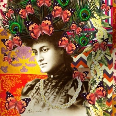 Princess Kaiulani With butterfly, Feathers & Pikake 