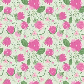 Pink and green florals