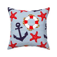 Iconic Nautical Beach House Red White Blue Lifebuoy Starfish Ocean Novelty