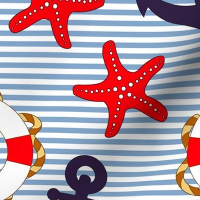 Iconic Nautical Beach House Red White Blue Lifebuoy Starfish Ocean Novelty