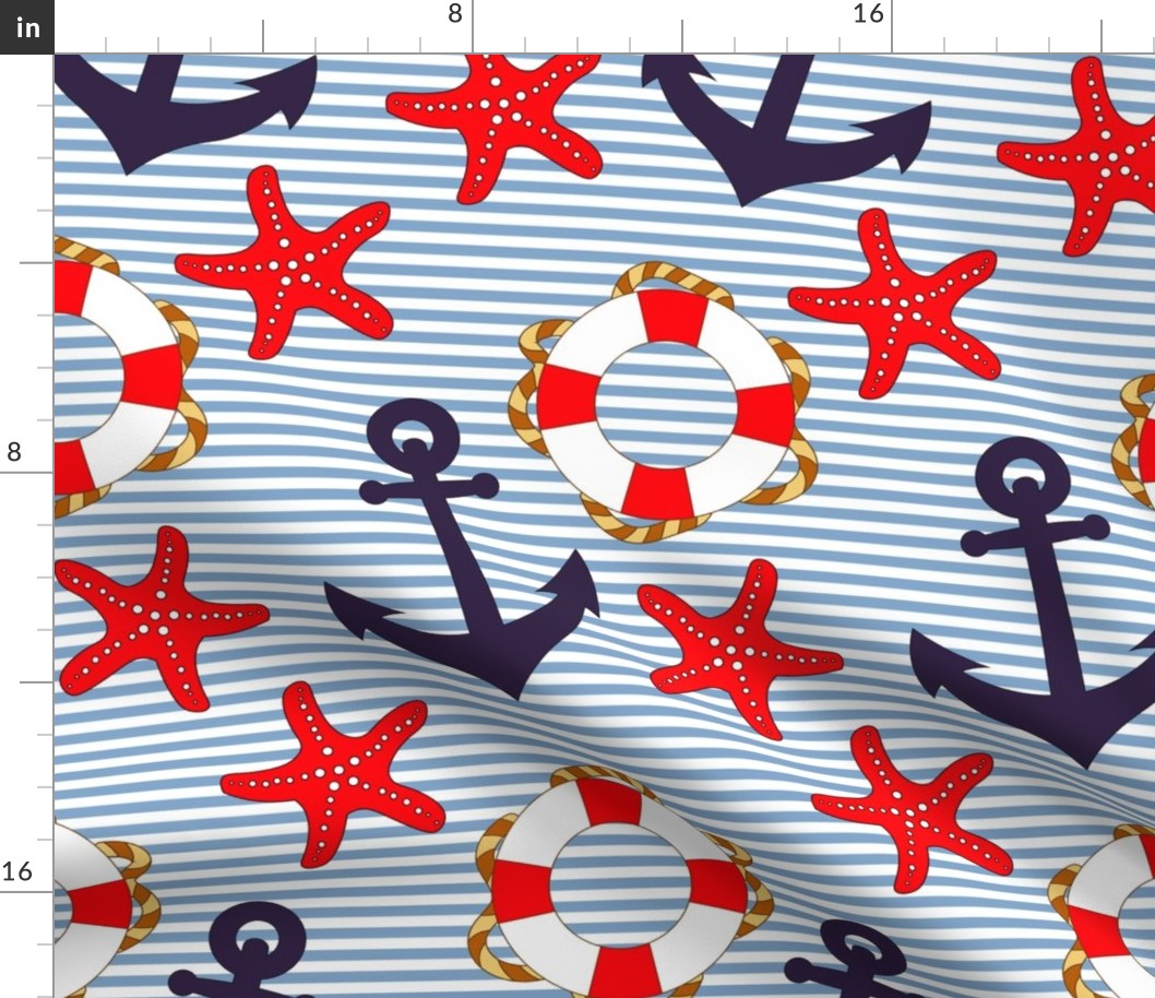 Iconic Nautical Beach House Red White Blue Lifebuoy Starfish Ocean Novelty