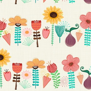 Rows of Mod Spring Flowers - XL