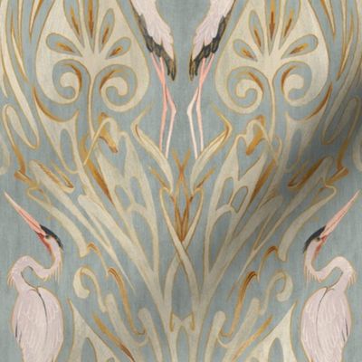 Art Nouveau Cranes with vintage texture