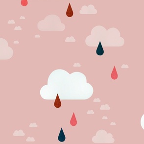 Clouds and raindrops (Pink) - Large